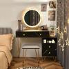 CHARMAID Vanity Desk with Reversible Side Cabinet, Makeup Vanity Table with Lighted Mirror, 3 Color Lights, 4 Drawers, Bedroom Dressing Table with Nightstand and Stool, Rustic Brown(Marble Black)