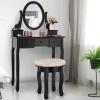 CHARMAID Vanity Set with 360° Rotatable Oval Mirror, Modern Makeup Dressing Table with Cushioned Stool for Girls Women Bedroom, Black(Black)