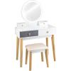 CHARMAID Vanity Set with Lighted Mirror, 3 Lighted Modes Touch Screen Dimming Mirror, Modern Bedroom Makeup Dressing Table with 4 Sliding Drawers and Cushioned Stool for Girls Women Gifts, White