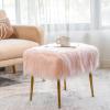 CHARMAID Vanity Stool for Makeup Room, Faux Fur Ottoman with Golden Metal Legs, Upholstered Entryway Shoe Bench End of Bed, Plush Fluffy Foot Rest Bedroom Living Room (Pink, 20” x 16” x 18”)