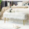 CHARMAID Vanity Stool for Makeup Room, Faux Fur Ottoman with Golden Metal Legs, Upholstered Entryway Shoe Bench End of Bed, Plush Fluffy Foot Rest Bedroom Living Room (White, 36” x 14” x 18”)
