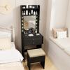 CHARMAID Vanity Table Set with Lighted Mirror, 8 Bulbs, Large Drawer, Tabletop Storage Shelf, Modern Bedroom Vanity Desk Makeup Dressing Table with Cushioned Stool for Girls Women, Black(Black)