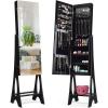 Giantex 12 LED Jewelry Armoire Cabinet with Frameless Full-length Mirror, Standing Jewelry Cabinet with 16 Lipstick Holders, Large Storage Capacity, 3 Angles Adjustable (Black)(Black)