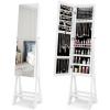 Giantex 12 LED Jewelry Armoire Cabinet with Frameless Full-length Mirror, Standing Jewelry Cabinet with 16 Lipstick Holders, Large Storage Capacity, 3 Angles Adjustable (Black)(White)