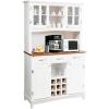 Giantex Buffet Hutch Cabinet, Kitchen Hutch Sideboard, Buffet Cabinet on Storage Island, Wood Kitchenware Server with 3 Large Drawers and 9 Wine Bottle Modules (White)(White)