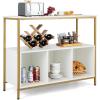 Giantex Buffet Sideboard, Wooden Cupboard, Kitchen Pantry w/Spacious Countertop, Large Open Shelf, 3 Cube Storage Cabinet, Sturdy Rustproof Steel Frame, Modern Stationary Island, Brown & Black(White & Golden)