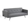 Giantex Convertible Futon Sofa, Modern 3 Seat Sofa Bed with USB and Power Strip, Folding Loveseat, Linen Fabric Lounge Couch for Apartment Dorm, Easy Assembly (Grey)(Grey)