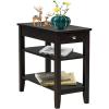 Giantex End Table with Drawer, Narrow Side Table with 2-Tier Open Storage Shelves, Slim Side End Table Compact Nightstand Bedside Table for Living Room Bedroom Small Space, Black(Espresso)