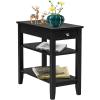Giantex End Table with Drawer, Narrow Side Table with 2-Tier Open Storage Shelves, Slim Side End Table Compact Nightstand Bedside Table for Living Room Bedroom Small Space, Black(Black)