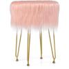 Giantex Faux Fur Vanity Stool Chair, Pink Round Furry Makeup Stool with Adjustable Footings, Fluffy Padded Seat, 4 Metal Legs, Small Ottoman Foot Rest for Living Room, Bedroom, Makeup Room, Entryway(Pink)