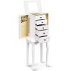 Giantex Jewelry Armoire Cabinet Chest Organizer Box Top with Flip Mirror Standing Space-Saving Bedroom Makeup Accessories Storage Armoires 8 Necklace Hooks, Jewelry Cabinets with 4 Drawers (Black)(White)