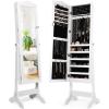Giantex Jewelry Armoire with Full Length Mirror, Lockable Standing Jewelry Cabinet, Mirror with Jewelry Storage, Ring Earring Necklace Makeup Display, Jewelry Organizer Box for Women Girls (White)(White)