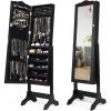 Giantex Jewelry Armoire with Full Length Mirror, Lockable Standing Jewelry Cabinet, Mirror with Jewelry Storage, Ring Earring Necklace Makeup Display, Jewelry Organizer Box for Women Girls (White)(Black)