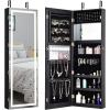 Giantex Jewelry Cabinet Armoire Door Wall Mount, 47.2in Lockable Touch Screen Lighted Full Length Mirror, 3 Lighting Settings, Inside Makeup Mirror, Jewelry Storage Box Organizer (Black)(Black)