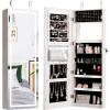 Giantex Jewelry Cabinet Armoire Door Wall Mount, 47.2in Lockable Touch Screen Lighted Full Length Mirror, 3 Lighting Settings, Inside Makeup Mirror, Jewelry Storage Box Organizer (Black)(Grayish White)