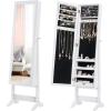 Giantex Jewelry Cabinet with Full-Length Mirror, Standing Jewelry Armoire Organizer with 64 Earring Slots, 72 Ring Slots, 20 Necklace Hooks, 4 Storage Shelves, 3 Angle Adjustable (Black)(White)