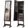 Giantex Jewelry Cabinet with Full-Length Mirror, Standing Jewelry Armoire Organizer with 64 Earring Slots, 72 Ring Slots, 20 Necklace Hooks, 4 Storage Shelves, 3 Angle Adjustable (Black)(Espresso)