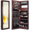 Giantex LED Jewelry Cabinet Wall Mounted Door Hanging, Lockable Jewelry Armoire with 47.2” Full Length Mirror, Foldable Makeup Tray, Lipstick Brush Holders, Jewelry Storage Organizer (White)(Brown)