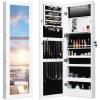 Giantex LED Jewelry Cabinet Wall Mounted Door Hanging, Lockable Jewelry Armoire with 47.2” Full Length Mirror, Foldable Makeup Tray, Lipstick Brush Holders, Jewelry Storage Organizer (White)(White)