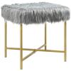 Giantex Ottoman Footrest W/Padded,Luxurious Faux Fur Covered Seat and Gold Metal Base for Living Room, Bedroom Square Ottoman (Gray)
