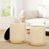 Giantex Ottoman with Storage – Set of 2 Storage Ottomans, 1 Large & 1 Small Nesting Ottoman Side Table, Upholstered Linen Round Foot Rest Vanity Stool for Bedroom Living Room (Gray)(Beige & Golden)
