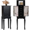 Giantex Standing Jewelry Armoire Cabinet with 4 Drawers, Flip Top Mirror, Top Storage Compartments, 2 Side Doors with 8 Necklace Hooks, Freestanding Jewelry Organizer Box Chest (Black)(Black)