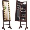 Giantex Standing Jewelry Armoire with 18 LED Lights Around the Door, Large Storage Mirrored Jewelry Cabinet with Full Length Mirror, 16 Lipstick Holders, 1 Inside Makeup Mirror (White)(Brown)