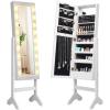 Giantex Standing Jewelry Armoire with 18 LED Lights Around the Door, Large Storage Mirrored Jewelry Cabinet with Full Length Mirror, 16 Lipstick Holders, 1 Inside Makeup Mirror (White)(White)