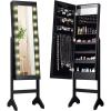 Giantex Standing Jewelry Armoire with 18 LED Lights Around the Door, Large Storage Mirrored Jewelry Cabinet with Full Length Mirror, 16 Lipstick Holders, 1 Inside Makeup Mirror (White)(Black)