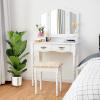 Giantex Vanity Set Makeup Table with Stool, Dressing Tables with 4 Drawers, Tri-Folding Mirror, Large Mirrored Room Vanity Desk for Bedroom Bathroom Padded Seat Chair Vanities, White