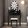 Giantex Vanity Set with Lighted Mirror, Makeup Table with 10 Rose Light, Modern Dressing Desk with Cushioned Stool, 3 Drawers and 360° Rotating Mirror for Bedroom, Vanity Table with Stool (Black)(Black)