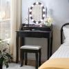 Giantex Vanity Set with Lighted Mirror, Makeup Table with 10 Rose Light, Modern Dressing Desk with Cushioned Stool, 3 Drawers and 360° Rotating Mirror for Bedroom, Vanity Table with Stool (Black)(Espresso)