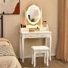 Giantex Vanity Set with Lighted Mirror, Makeup Table with 10 Rose Light, Modern Dressing Desk with Cushioned Stool, 3 Drawers and 360° Rotating Mirror for Bedroom, Vanity Table with Stool (Black)(White)