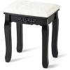 Giantex Vanity Stool Makeup Bench, Upholstered Dressing Stool with Pinewood Legs and Padded Cushion, Modern Bathroom Bedroom Vanity Bench Piano Seat for Girls Women, Black(Black)