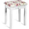 Giantex Vanity Stool Wood Dressing Padded Chair Makeup Piano Seat Make Up Bench w/Rose Cushion (White)(White)