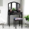 Giantex Vanity Table Set with Tri-Folding Mirror, Makeup Dressing Table with 4 Drawers, Bedroom Vanity with Padded Stool, Room Desk Vanities, Black
