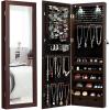 Giantex Wall Door Mounted Jewelry Armoire Cabinet with 47.5″ H Full Length Mirror, 2 LEDs Lockable Jewelry Organizer Box with Bracelet Rod, 2 Drawers, Large Storage Capacity (Black)(Espresso)