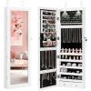 Giantex Wall Door Mounted Jewelry Armoire Cabinet with 47.5″ H Full Length Mirror, 2 LEDs Lockable Jewelry Organizer Box with Bracelet Rod, 2 Drawers, Large Storage Capacity (Black)(White)