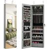 Giantex Wall Door Mounted Jewelry Armoire Cabinet with 47.5″ H Full Length Mirror, 2 LEDs Lockable Jewelry Organizer Box with Bracelet Rod, 2 Drawers, Large Storage Capacity (Black)(Gray)