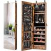 Giantex Wall Door Mounted Jewelry Armoire Cabinet with 47.5″ H Full Length Mirror, 2 LEDs Lockable Jewelry Organizer Box with Bracelet Rod, 2 Drawers, Large Storage Capacity (Black)(Rustic Brown)