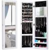 Giantex Wall Mounted Jewelry Cabinet with Full Length Mirror, Over The Door Jewelry Armoire Organizer with Large Storage, Makeup Mirror & Velvet Lining (Brown)(White)