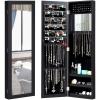 Giantex Wall Mounted Jewelry Cabinet with Full Length Mirror, Over The Door Jewelry Armoire Organizer with Large Storage, Makeup Mirror & Velvet Lining (Brown)(Black)
