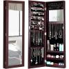Giantex Wall Mounted Jewelry Cabinet with Full Length Mirror, Over The Door Jewelry Armoire Organizer with Large Storage, Makeup Mirror & Velvet Lining (Brown)(Brown)