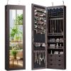 Giantex Wall or Door Mounted Jewelry Cabinet with Full Length Mirror, Over The Door Jewelry Armoire Organizer, Hanging Storage Cabinet with Necklace Hooks, Earring Slots, Ring Slots & Shelves (White)(Espresso)