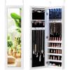 Giantex Wall or Door Mounted Jewelry Cabinet with Full Length Mirror, Over The Door Jewelry Armoire Organizer, Hanging Storage Cabinet with Necklace Hooks, Earring Slots, Ring Slots & Shelves (White)(White)
