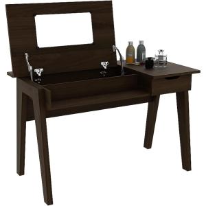 CHARMAID Large Vanity Table with Flip Top Mirror, 48” Home Office Computer Desk Open Storage Cubby and Drawer, Modern Wood Writing Makeup Dressing Table, Easy Assembly, Espresso