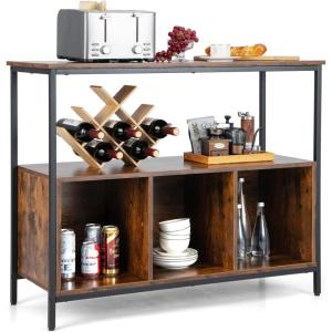 Giantex Buffet Sideboard, Wooden Cupboard, Kitchen Pantry w/Spacious Countertop, Large Open Shelf, 3 Cube Storage Cabinet, Sturdy Rustproof Steel Frame, Modern Stationary Island, Brown & Black(Brown&black)