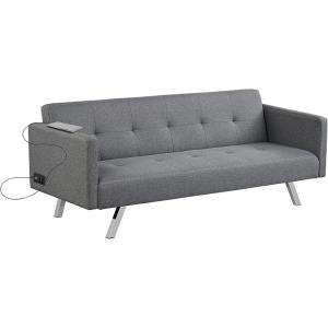 Giantex Convertible Futon Sofa, Modern 3 Seat Sofa Bed with USB and Power Strip, Folding Loveseat, Linen Fabric Lounge Couch for Apartment Dorm, Easy Assembly (Grey)(Grey)