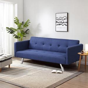 Giantex Convertible Futon Sofa, Modern 3 Seat Sofa Bed with USB and Power Strip, Folding Loveseat, Linen Fabric Lounge Couch for Apartment Dorm, Easy Assembly (Grey)(Blue)