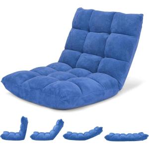 Giantex Folding Floor Chair with Back Support, 14 Adjustable Position, Padded Sleeper Bed, Couch Recliner, Gaming Floor Chairs for Adults, Meditation, Living Room (Grey)(Blue)